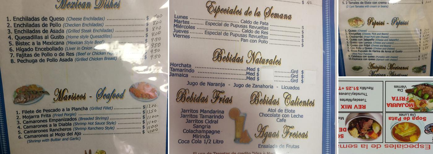 Olocuilta Menu