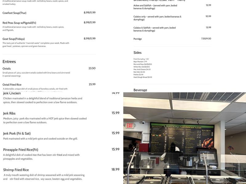 Ovations Caribbean Grill Menu