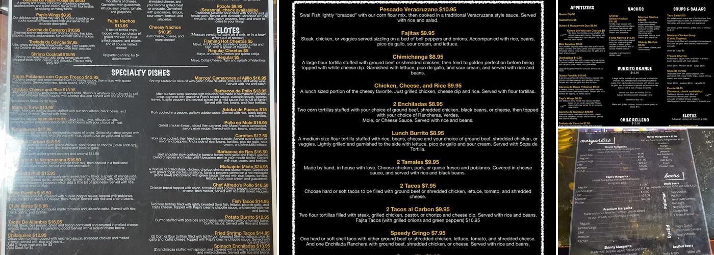 Papi's Mexican Restaurant and Bar Menu