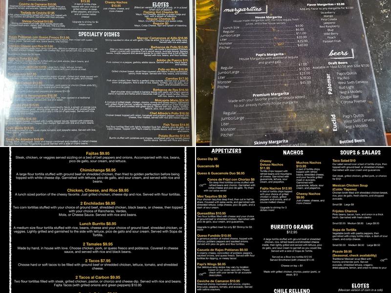 Papi's Mexican Restaurant and Bar Menu