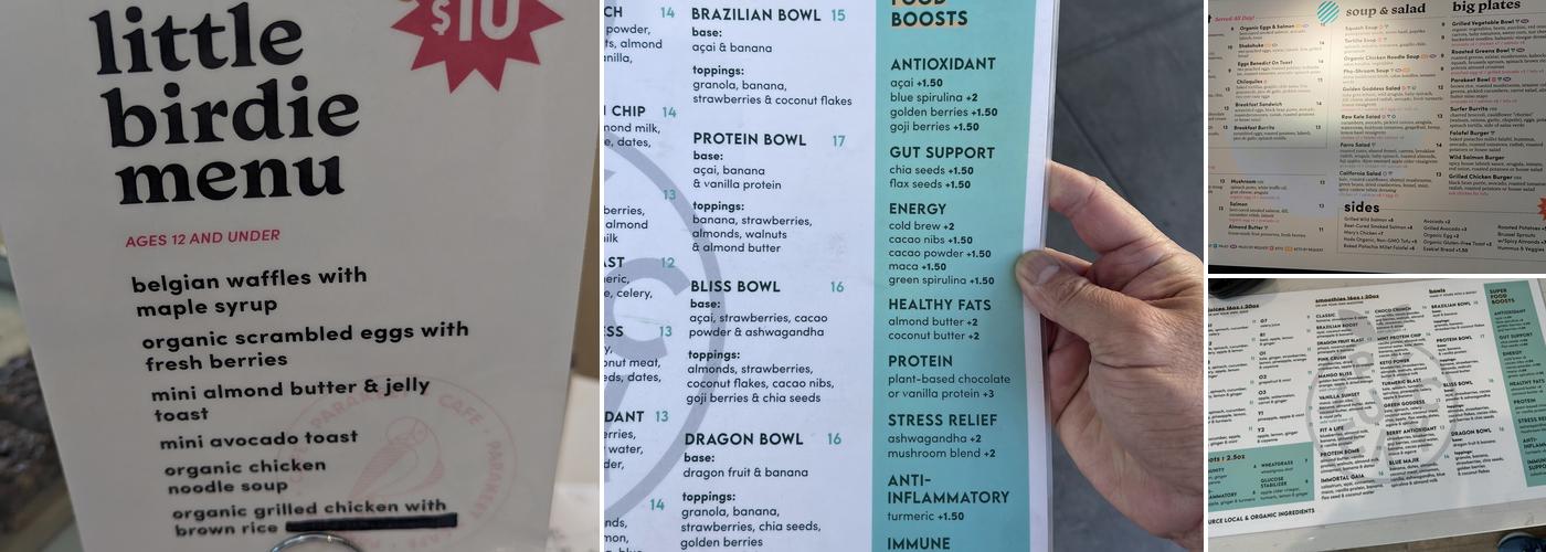 Parakeet Café Menu