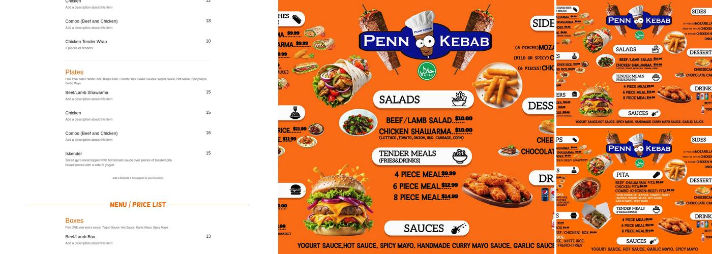 Penn Kebab Menu