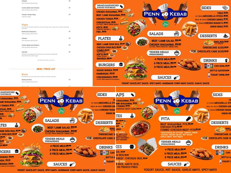 Penn Kebab Menu