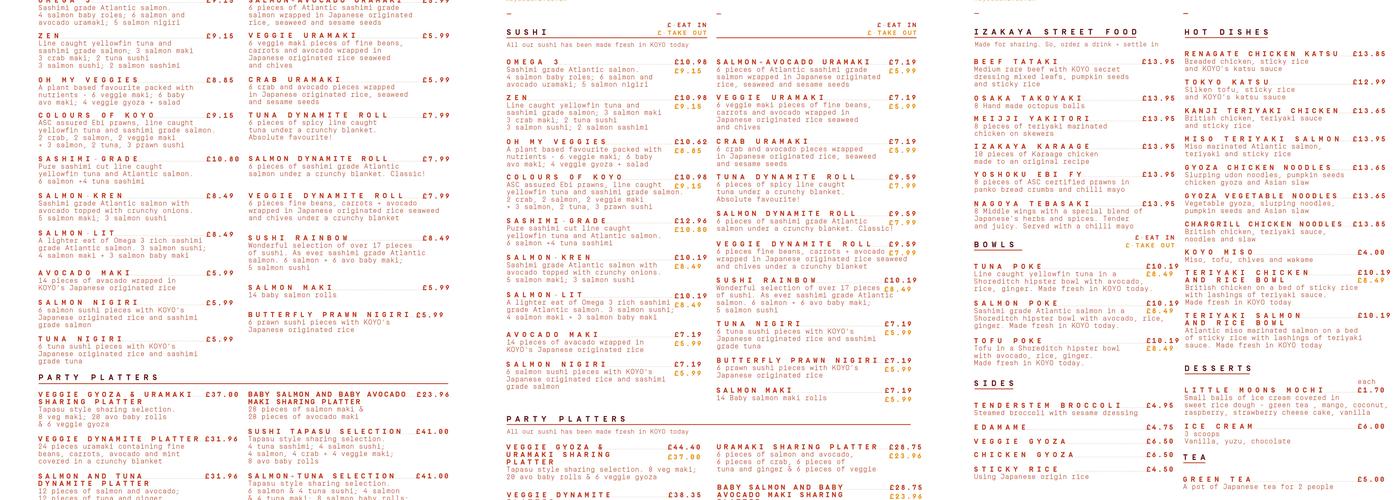 Koyo Sushi Menu