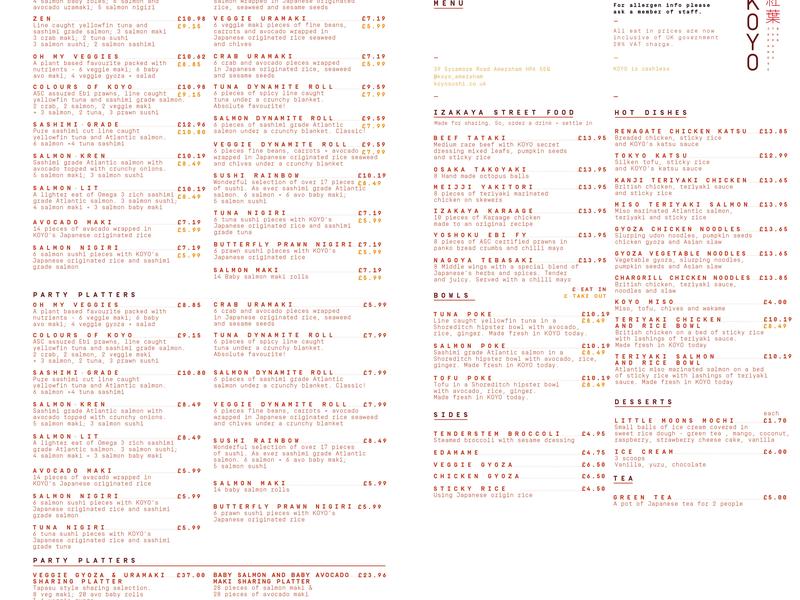 Koyo Sushi Menu