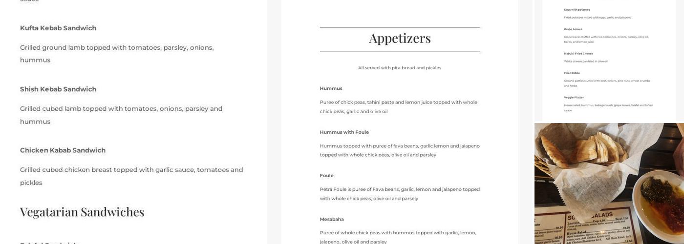 Petra Restaurant Menu