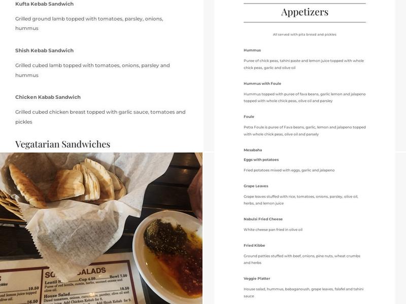 Petra Restaurant Menu