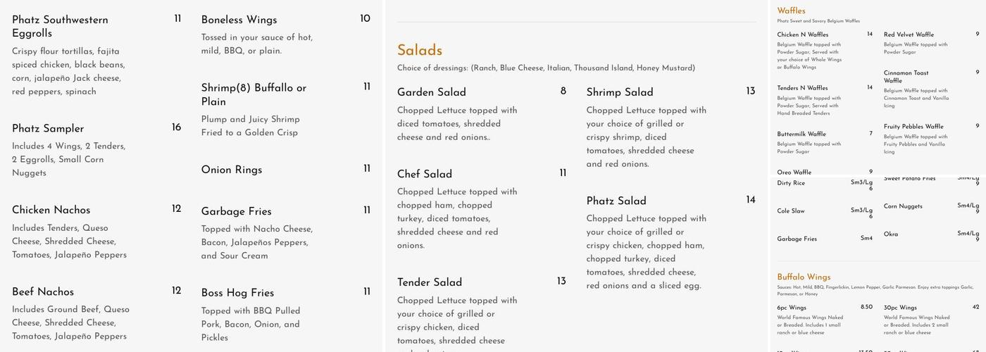 Phatz (Vero Beach) Menu