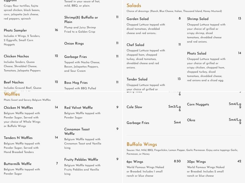 Phatz (Vero Beach) Menu