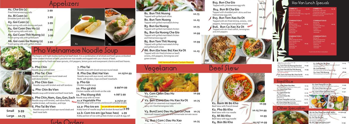 Phở Hải Vân Menu