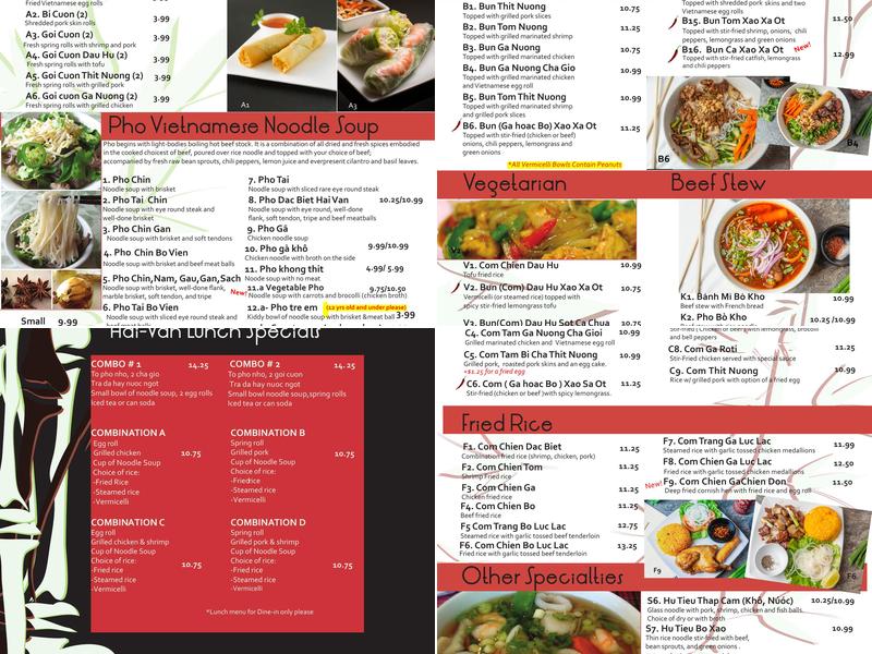 Phở Hải Vân Menu