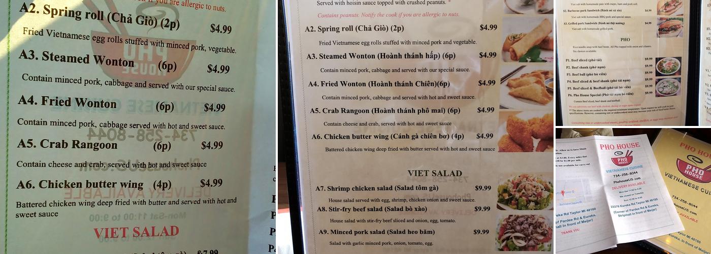 PHOHOUSE Taylor Menu