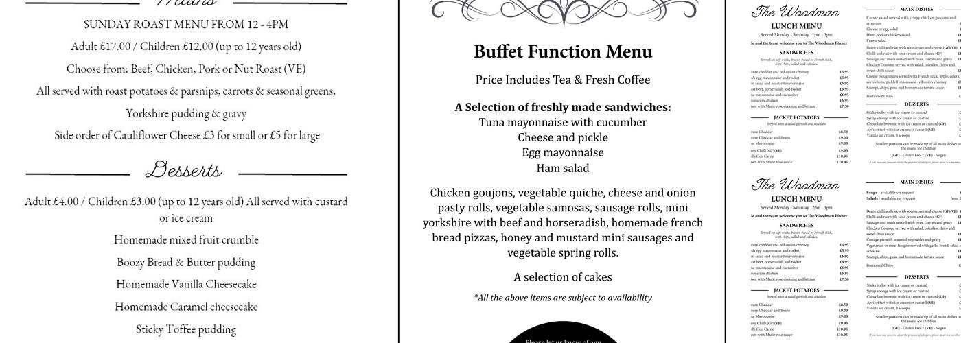 The Woodman Pinner Menu