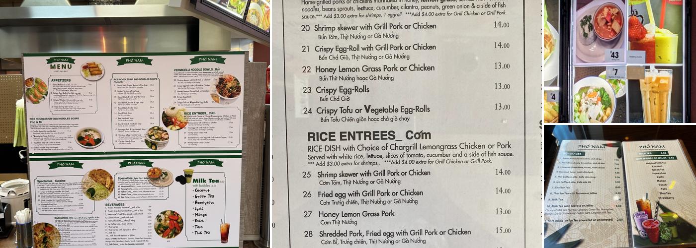 Pho Nam Menu