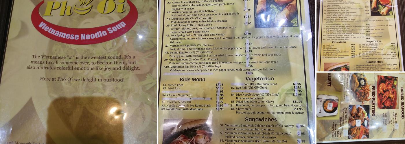 Pho Oi Menu