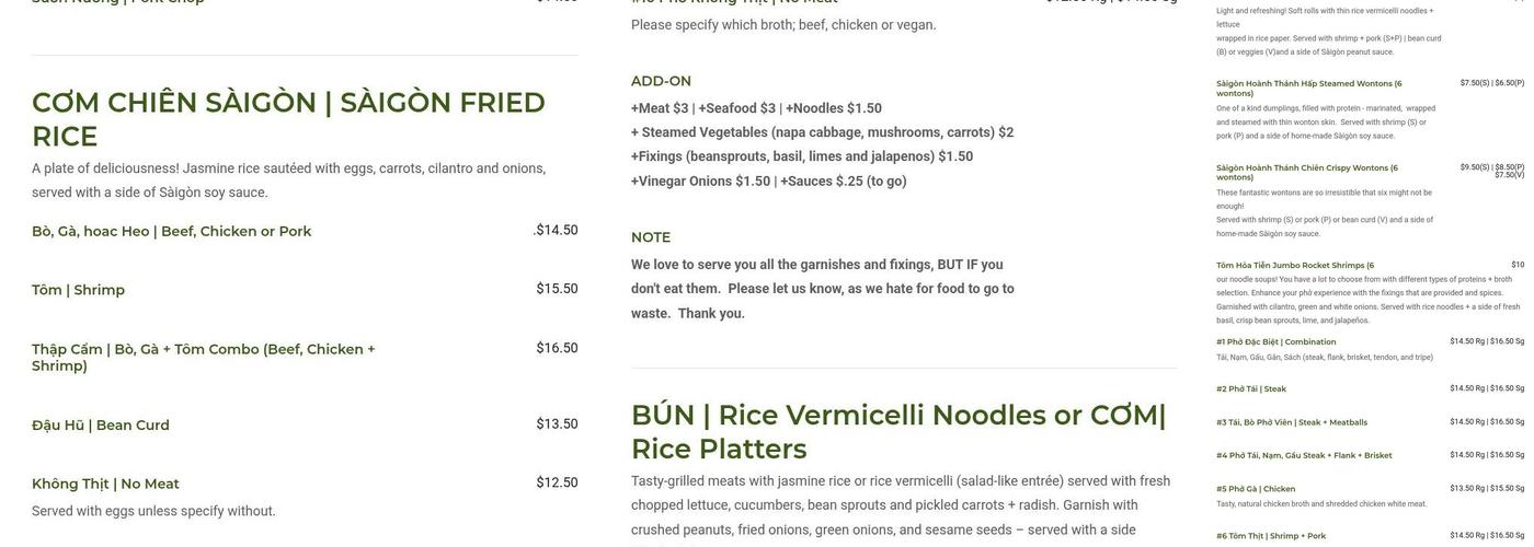 Pho Saigon Menu