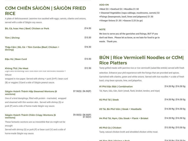 Pho Saigon Menu