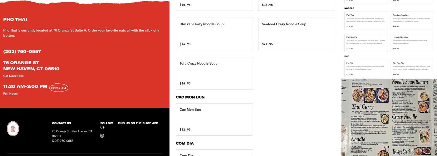 Pho Thai Menu