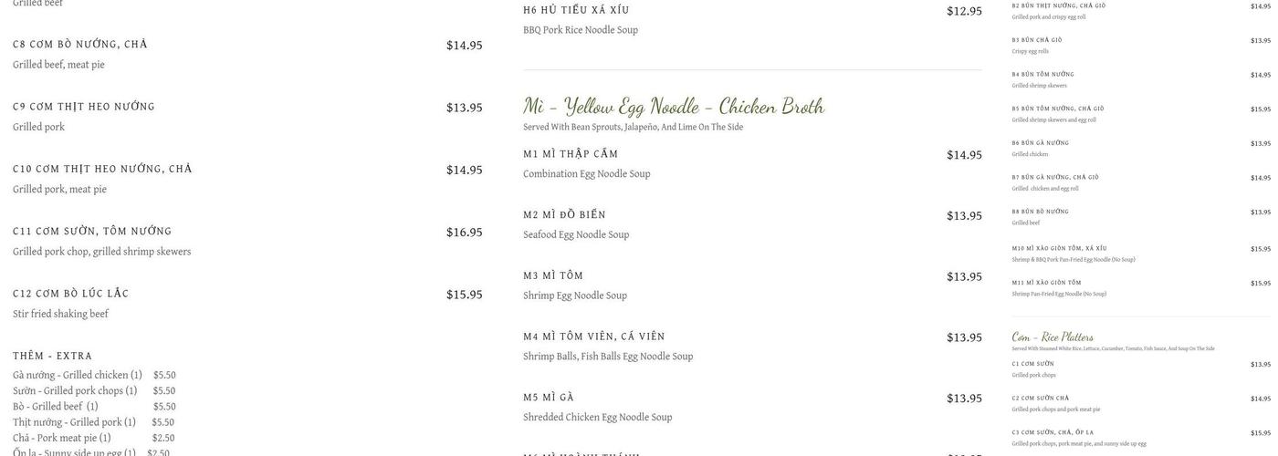 Pho Viet Restaurant Menu