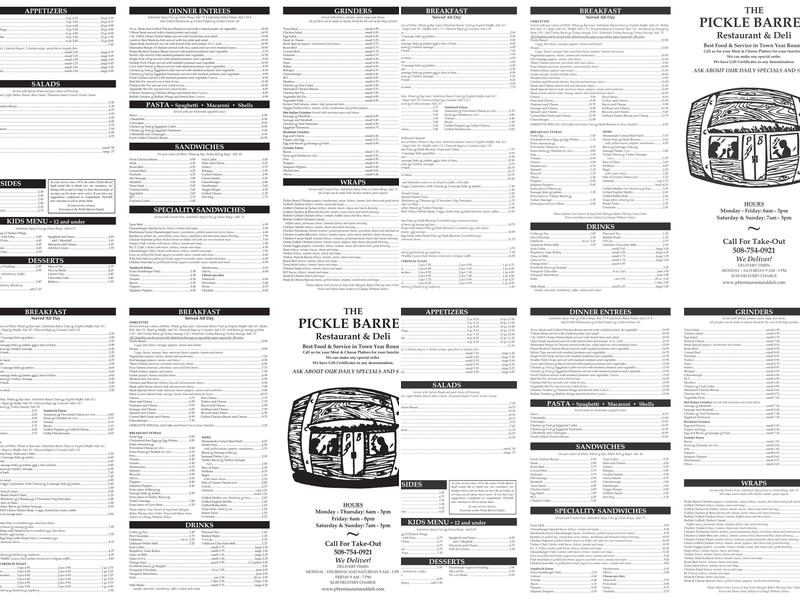 Pickle Barrel Deli Menu