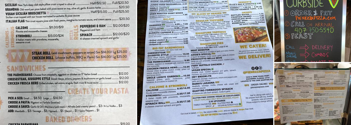Pienezza Pizza Menu