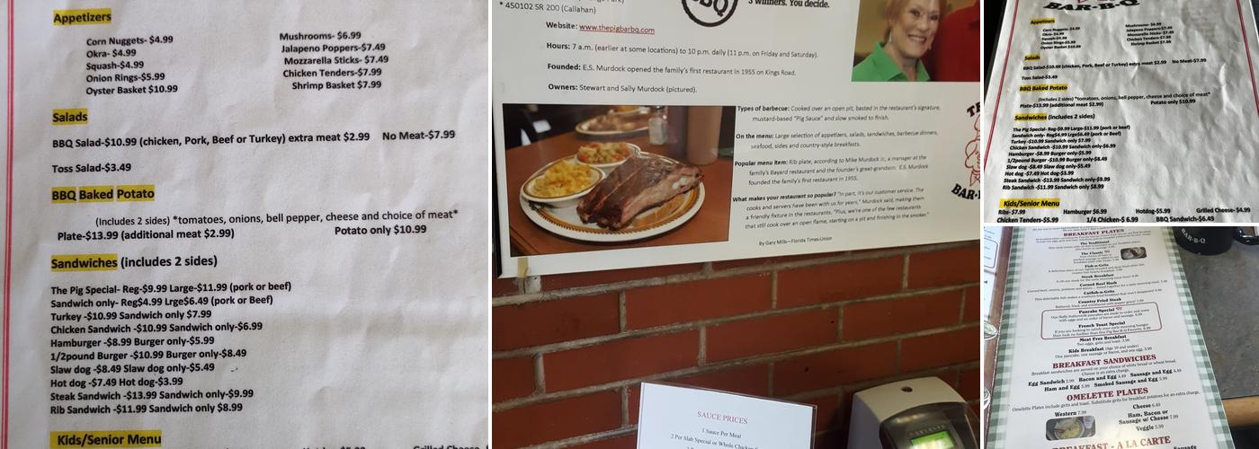 The Pig Bar-B-Q Menu