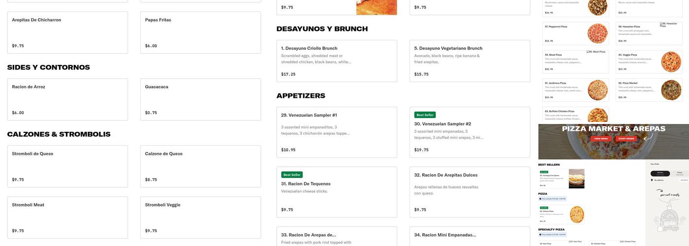 Pizza Market & Arepas Menu