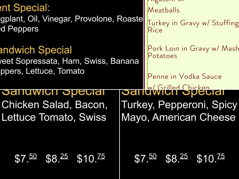 Provenzanos Deli Menu