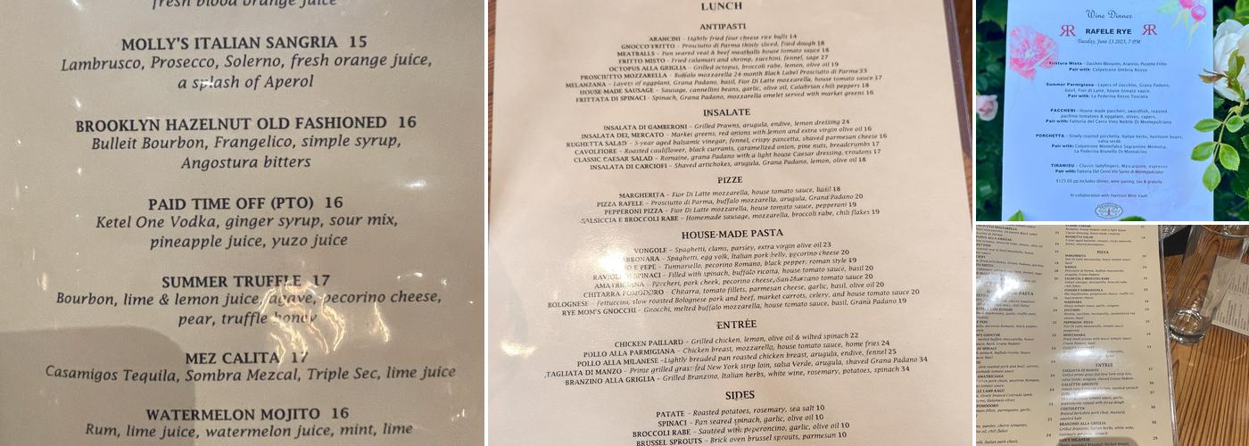 Rafele Rye Menu