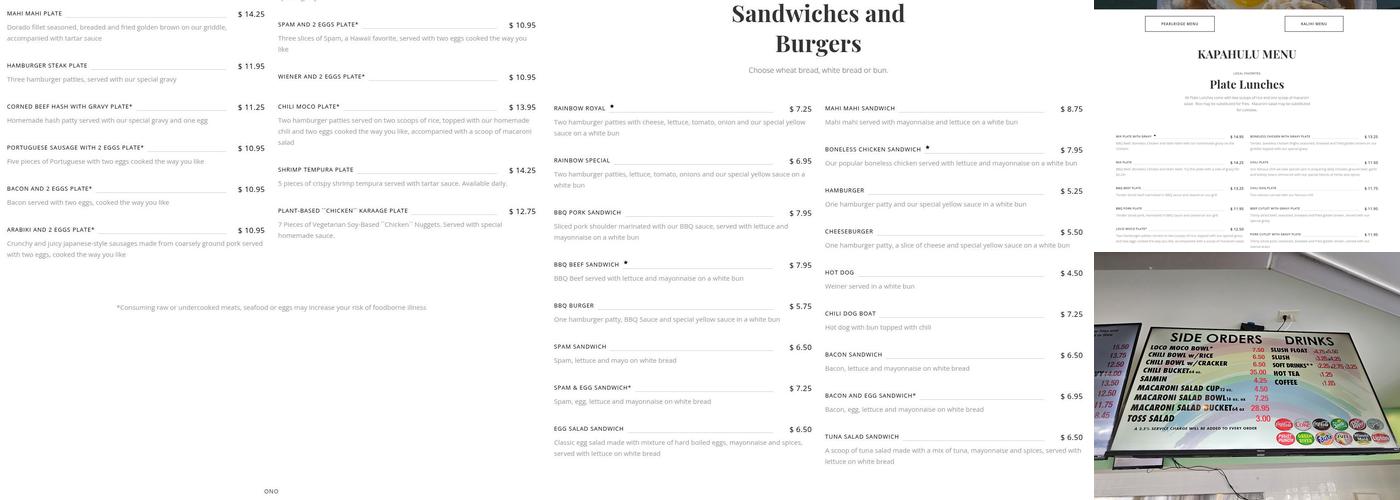 Rainbow Drive-In Menu