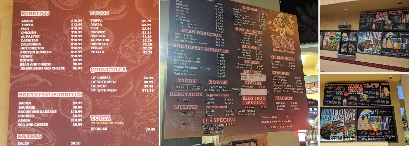 Real Tacoz Menu