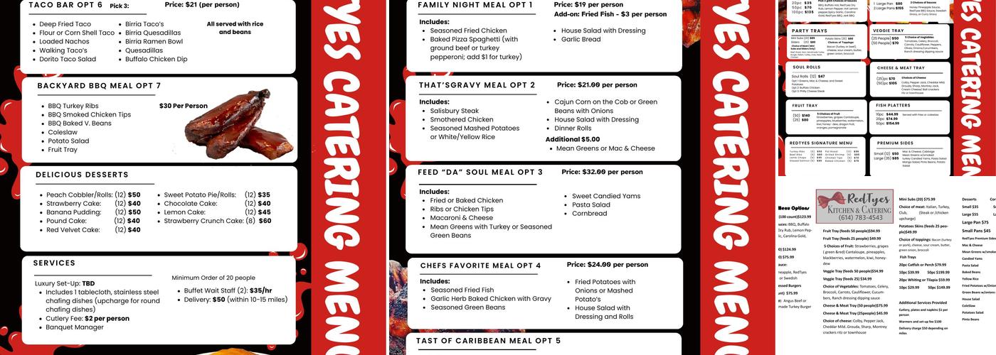RedTyes Family Kitchen and Catering Menu