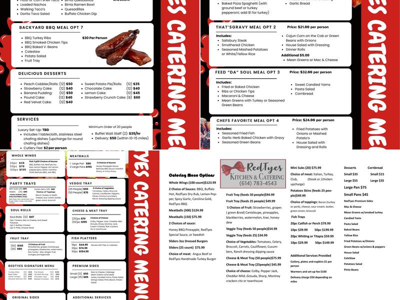 RedTyes Family Kitchen and Catering Menu
