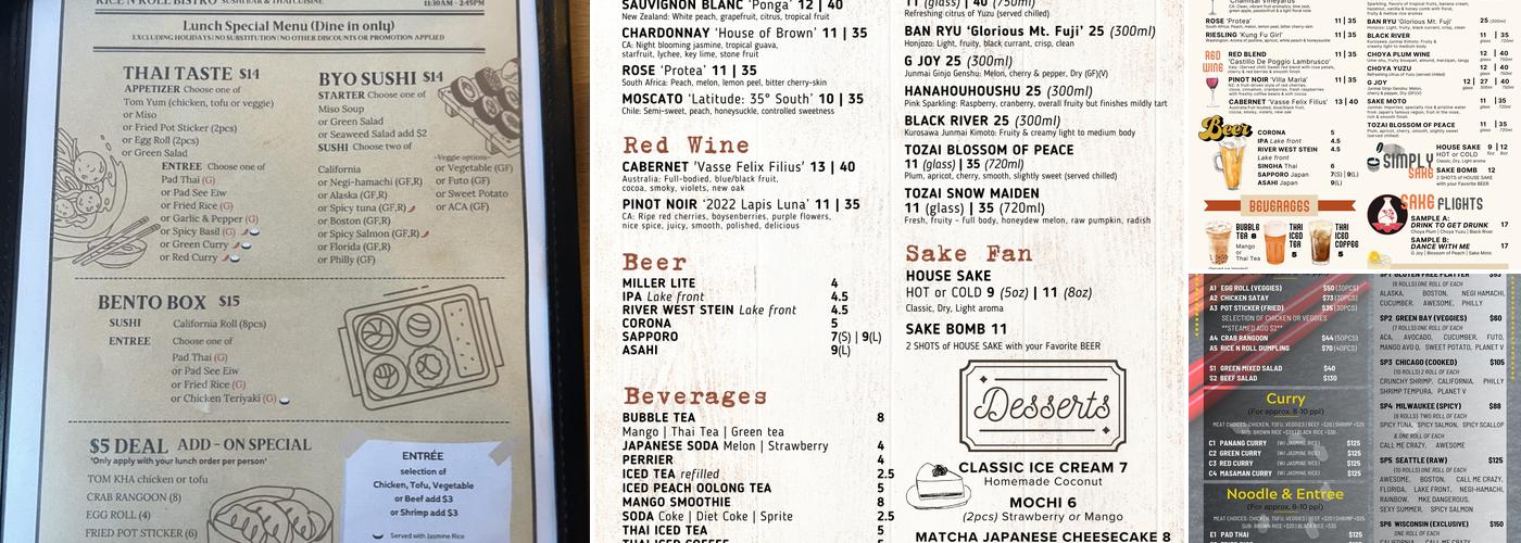 Rice n Roll Bistro | Sushi Bar & Thai Cuisine Menu