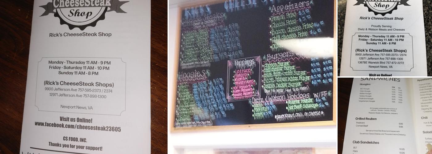 Rick’s Cheesesteak Shop Menu