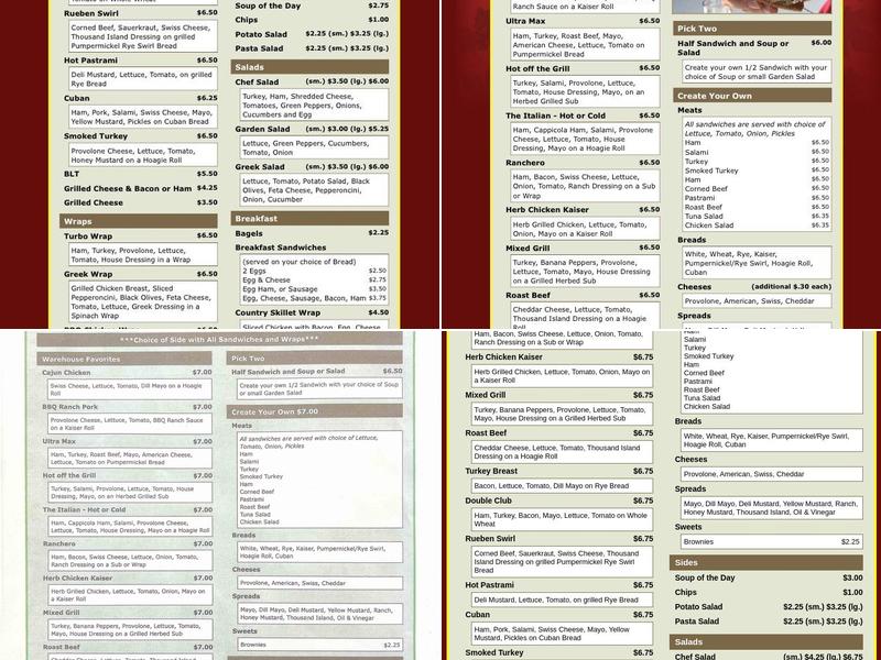 Warehouse Deli Menu