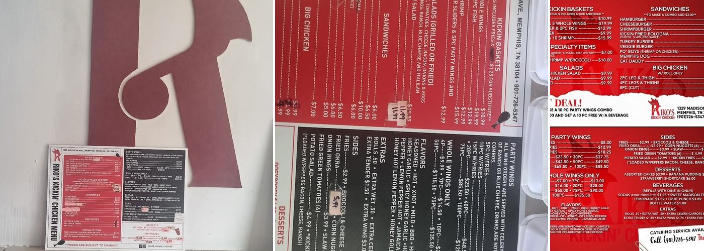 Riko's Kickin Chickin Menu