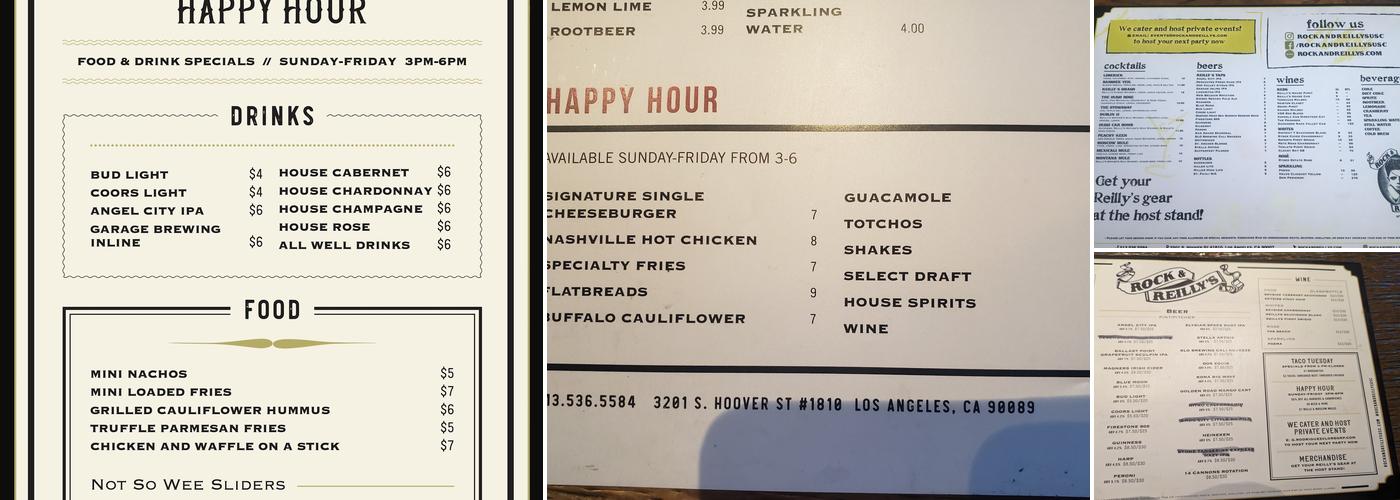 Rock & Reilly's USC - Restaurant and Bar Menu