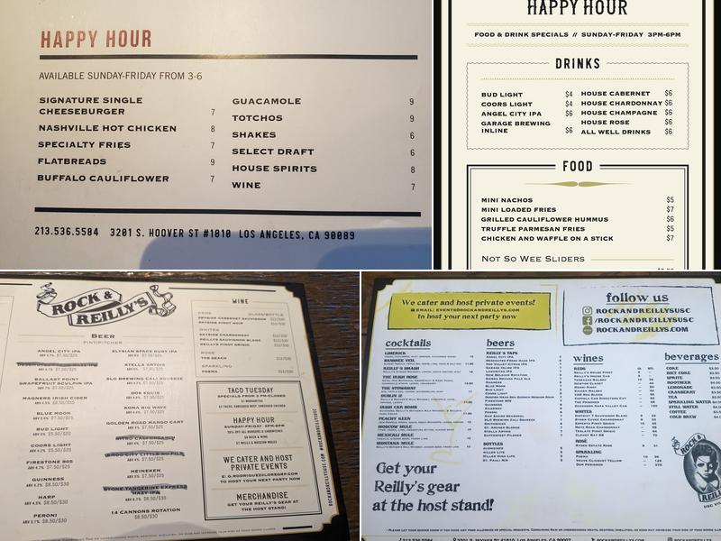 Rock & Reilly's USC - Restaurant and Bar Menu