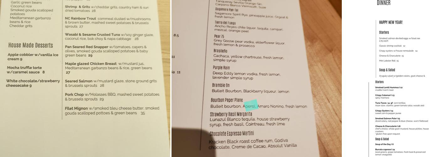 Rockfish Food and Wine Menu