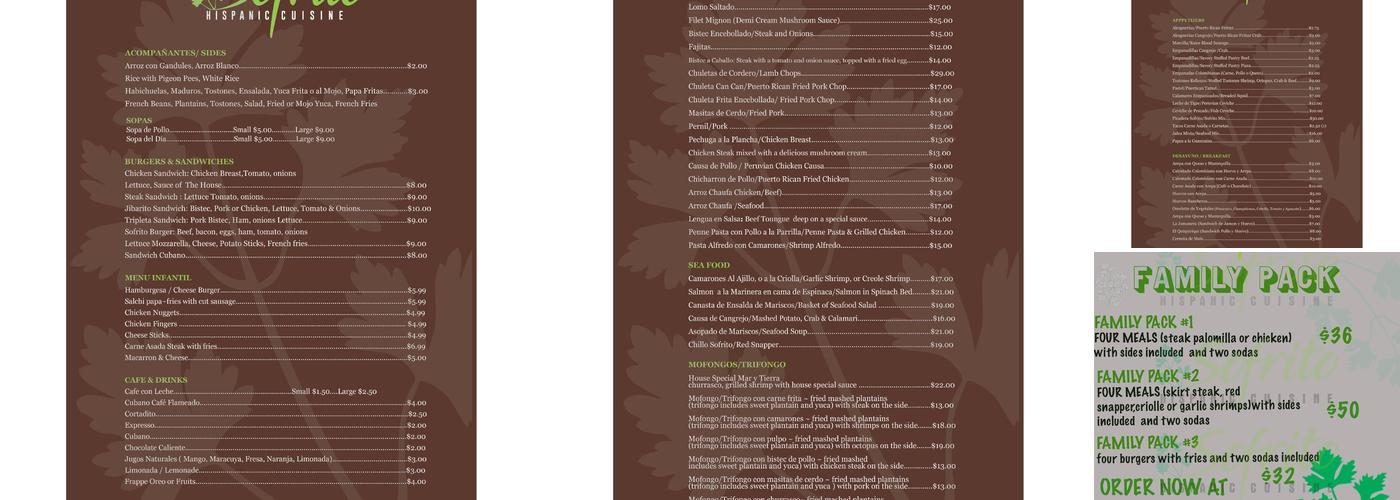 Sofrito Hispanic Cuisine Menu