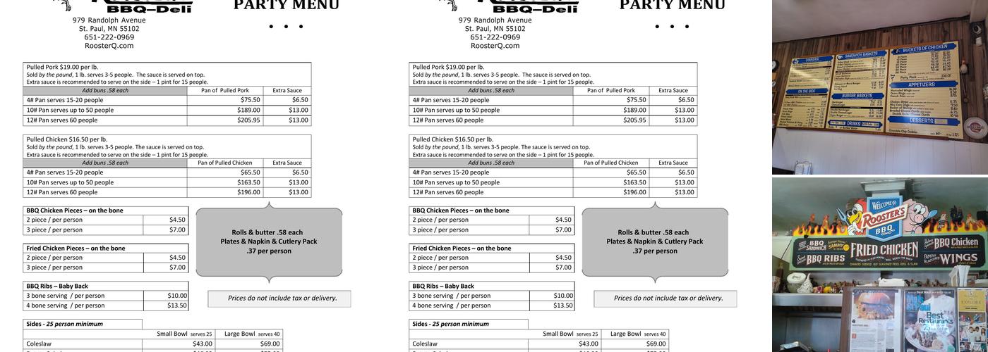 Rooster's BBQ Deli Menu