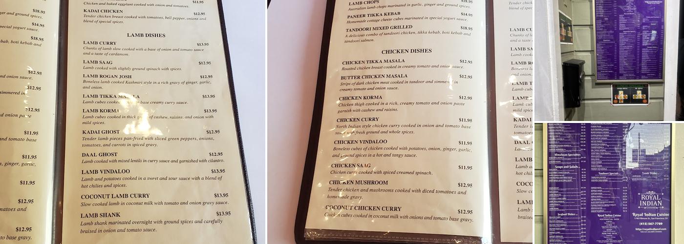 Royal Indian Cuisine on Fillmore Menu