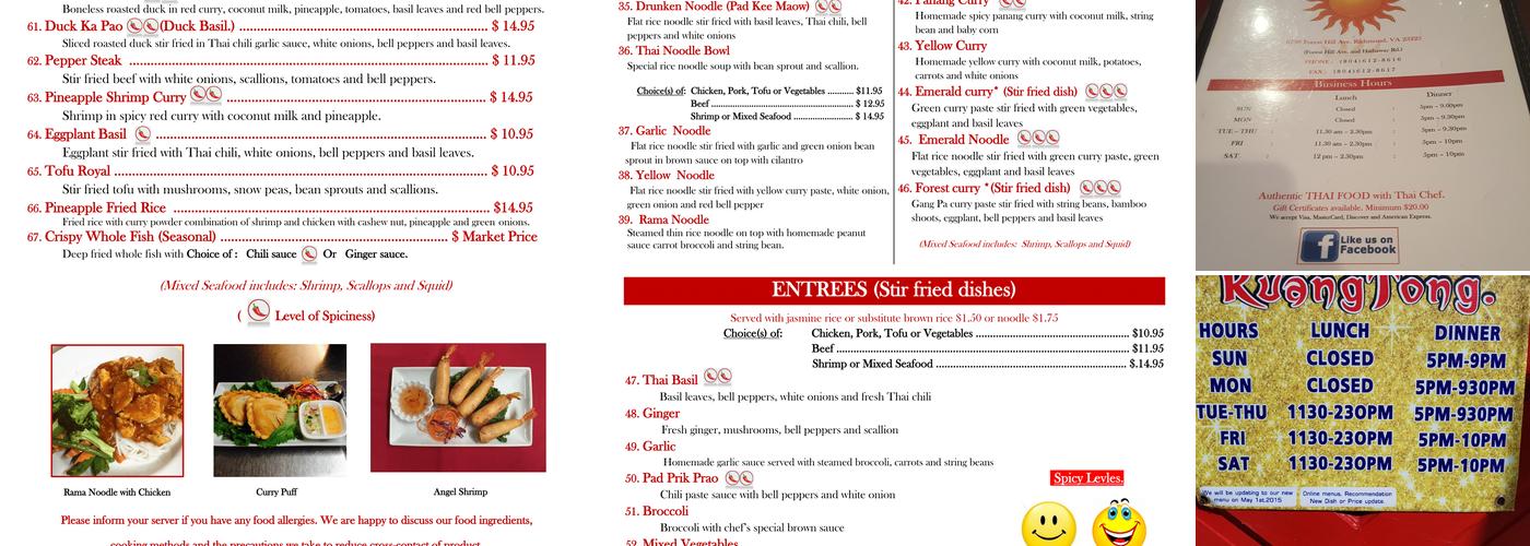 Ruang Tong Thai Cuisine Menu