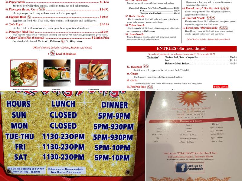 Ruang Tong Thai Cuisine Menu