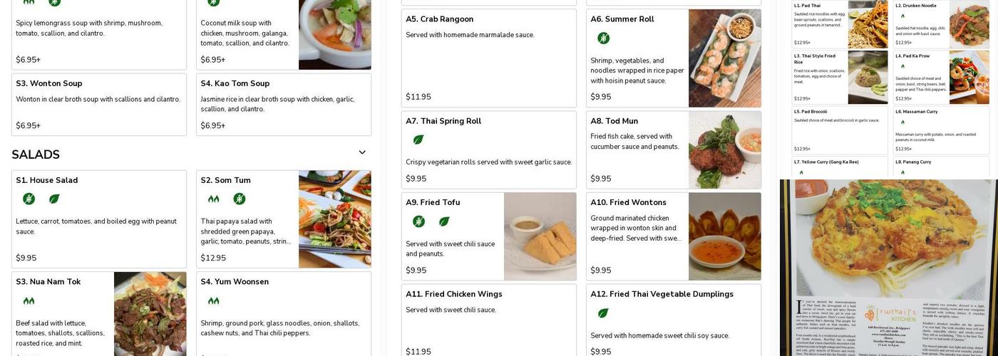 Ruuthai's Kitchen Menu