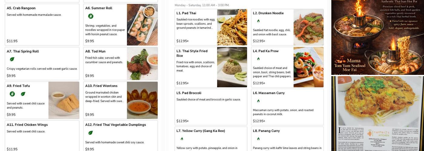 Ruuthai's Kitchen Menu