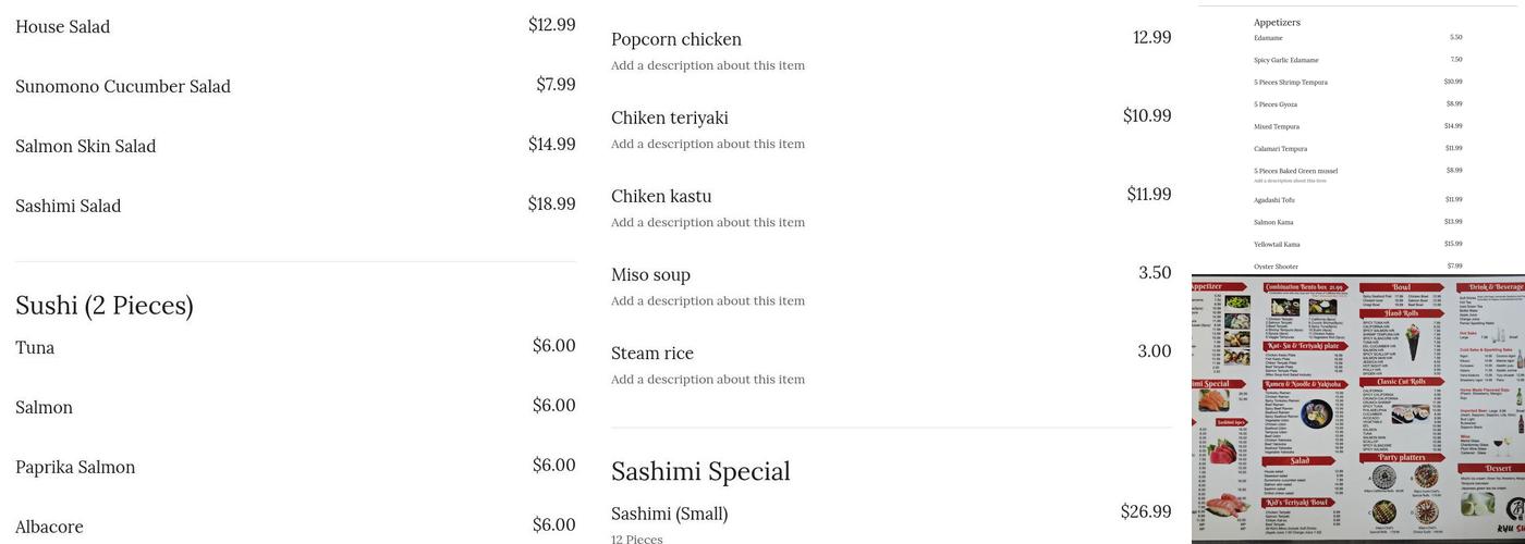 Ryu sushi Menu