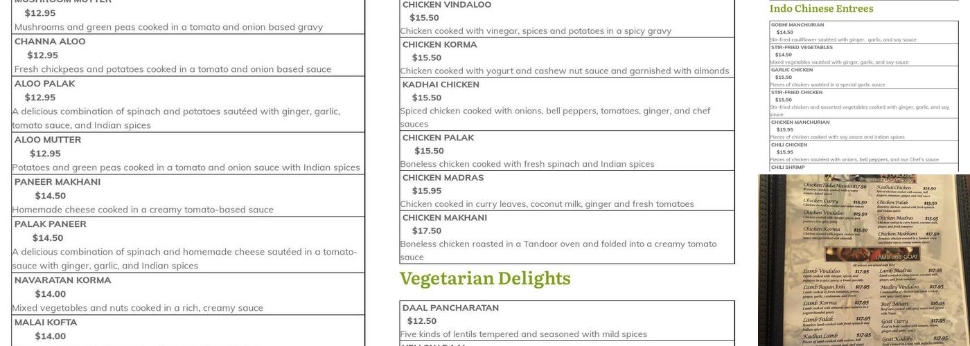 Saffron Indian Cuisine Menu