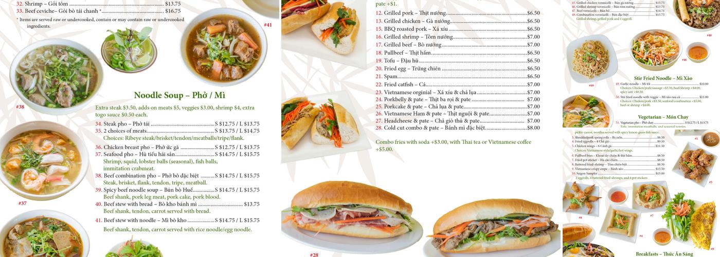 Saigon 2 Restaurant Menu